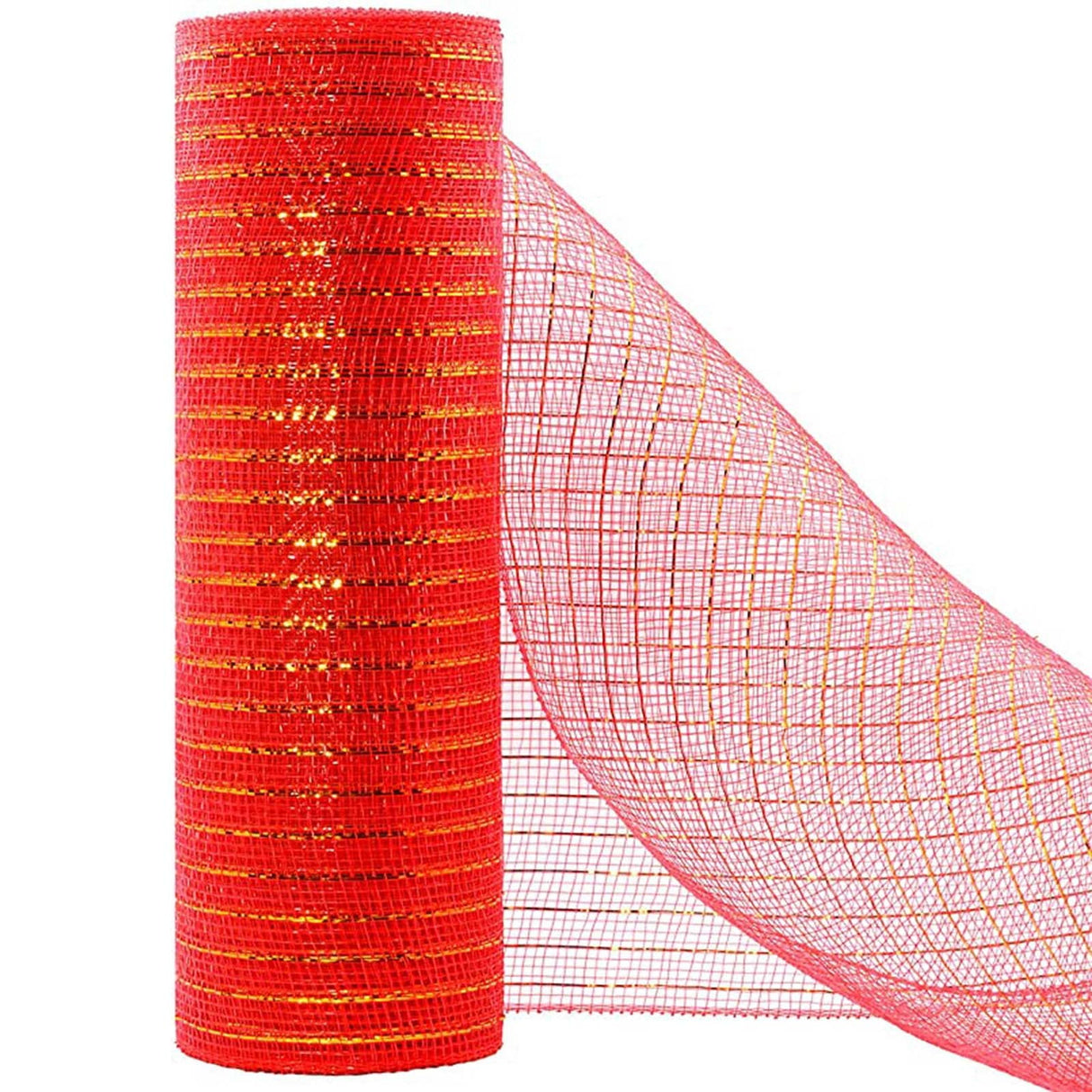 10 Inch x 30 Feet Deco Poly Mesh Ribbon, Metallic Foil Poly Mesh Ribbon, for Wreaths, Swags, Craft, Wedding, Party and Decorating Supplies Red