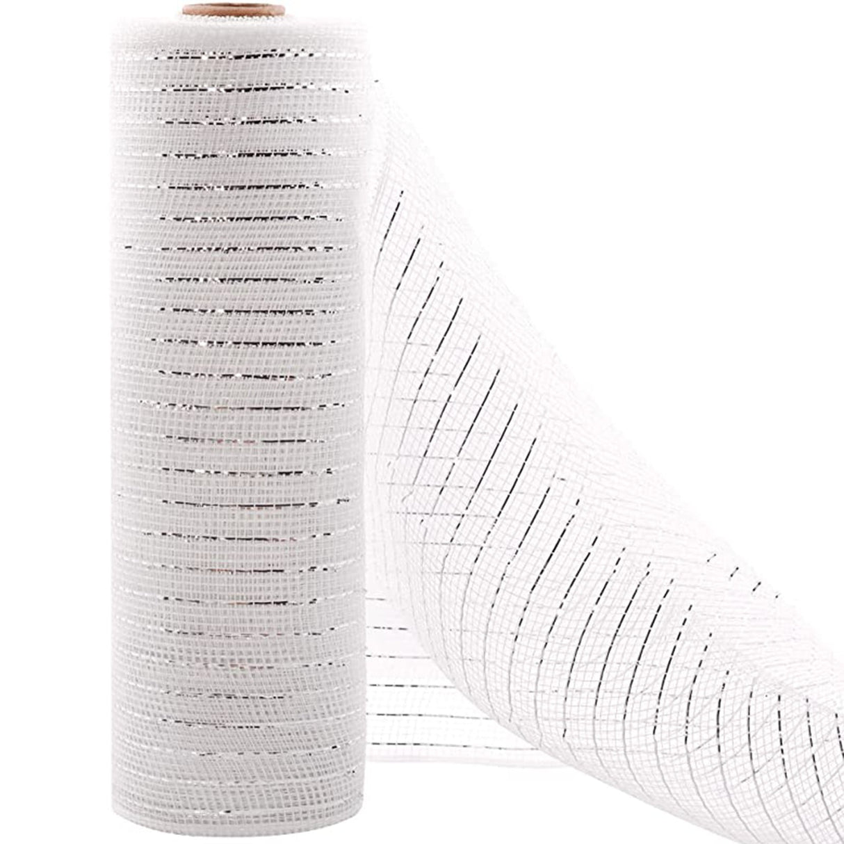 10 Inch x 30 Feet Deco Poly Mesh Ribbon, Metallic Foil Poly Mesh Ribbon, for Wreaths, Swags, Craft, Wedding, Party and Decorating Supplies White