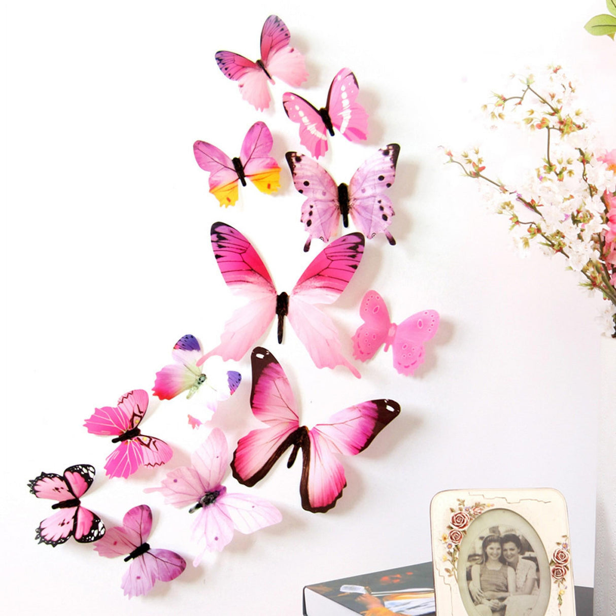 12Pcs Butterfly Wall Decals, 3D Butterfly Wall Stickers Removable DIY Home Decorations Art Decor Wall Stickers Murals for Kids Bedroom Living Room Classroom Office Pink