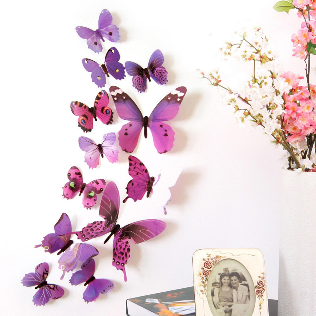 12Pcs Butterfly Wall Decals, 3D Butterfly Wall Stickers Removable DIY Home Decorations Art Decor Wall Stickers Murals for Kids Bedroom Living Room Classroom Office Purple