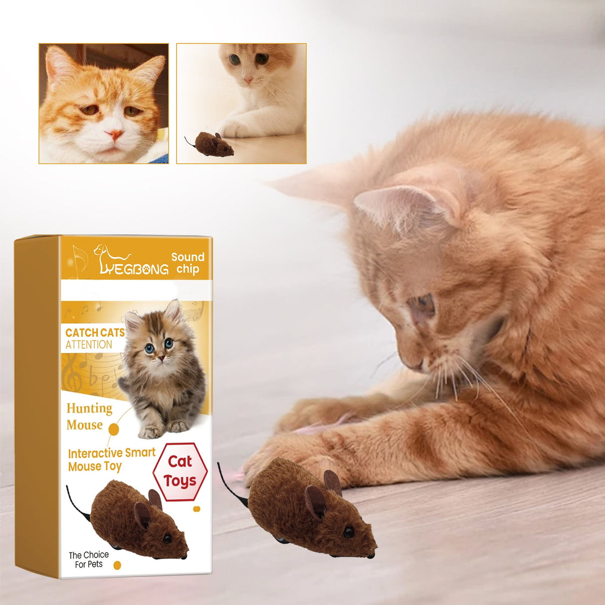 Interactive Toys for Indoor Cats, Mouse Toys with Electronic Realistic Squeaky Sound, Automatic Moving Kitten Toys Electric Mice Toy Self Play Exercise Brown
