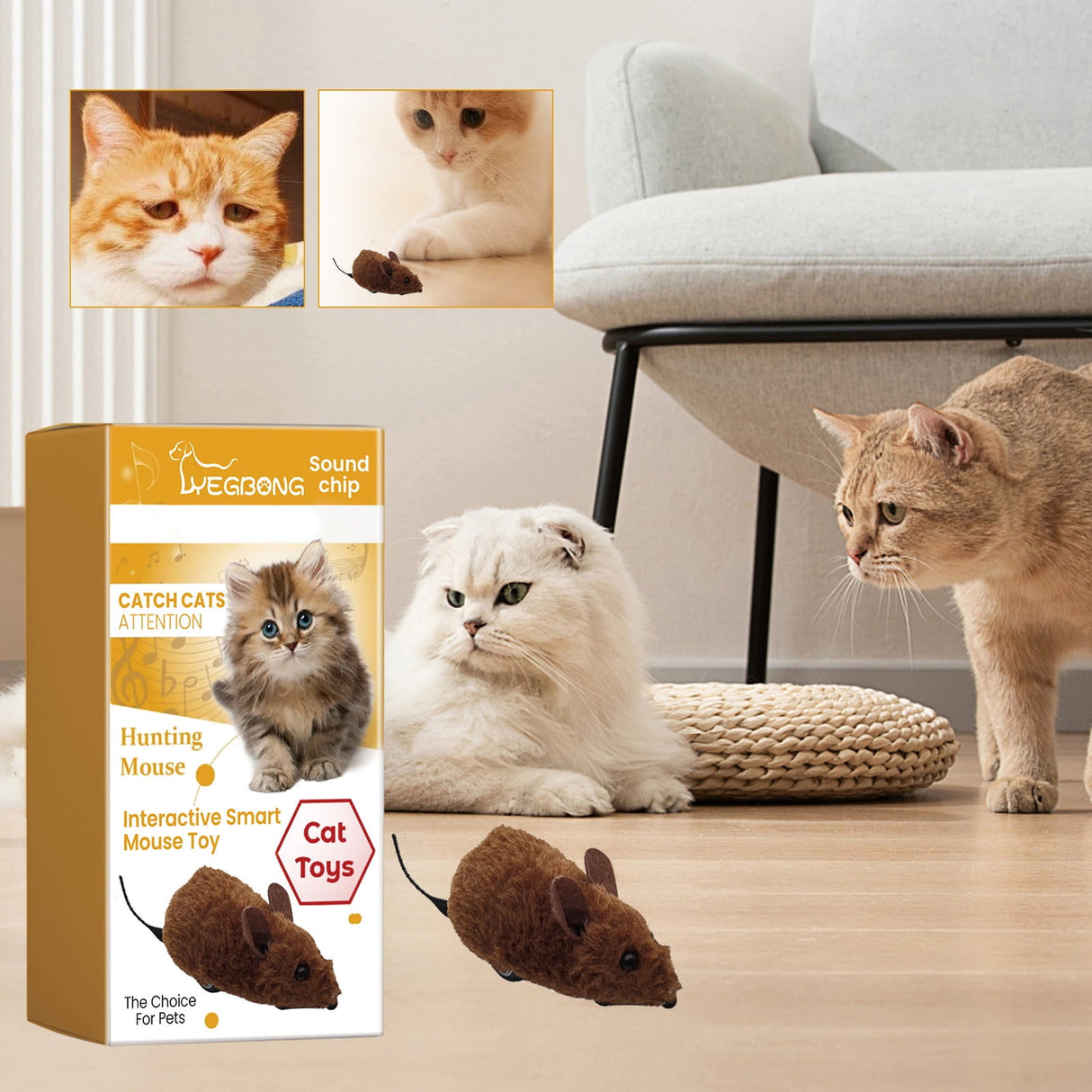 Interactive Toys for Indoor Cats, Mouse Toys with Electronic Realistic Squeaky Sound, Automatic Moving Kitten Toys Electric Mice Toy Self Play Exercise Brown