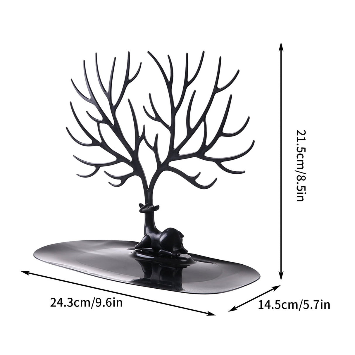 Jewelry Tree Stand Organizer Jewelry Display Tray Deer Tree Jewellery Holder Hanger for Necklaces Bracelet Earrings Birthday Gifts Jewellery Stand Rack Storage 9.6×5.7×8.5 in Black
