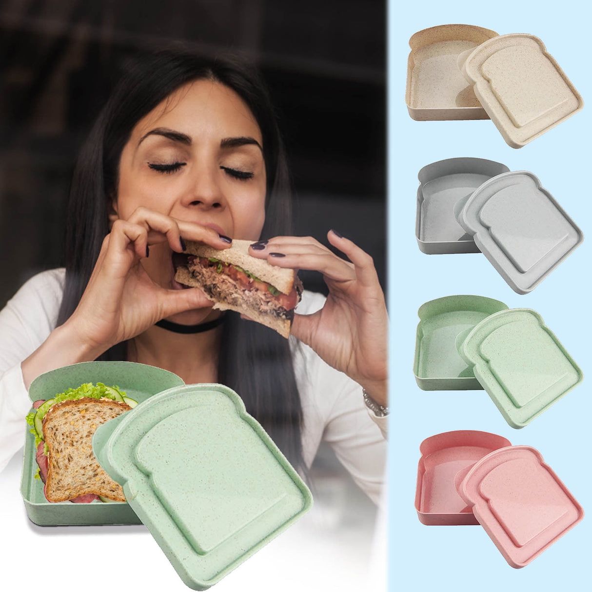Sandwich Containers, Reusable Sandwich Box Container, Sandwich Holder Bread Container for Adults, BPA Free, Microwave & Dishwasher Safe, Office, Camping Green