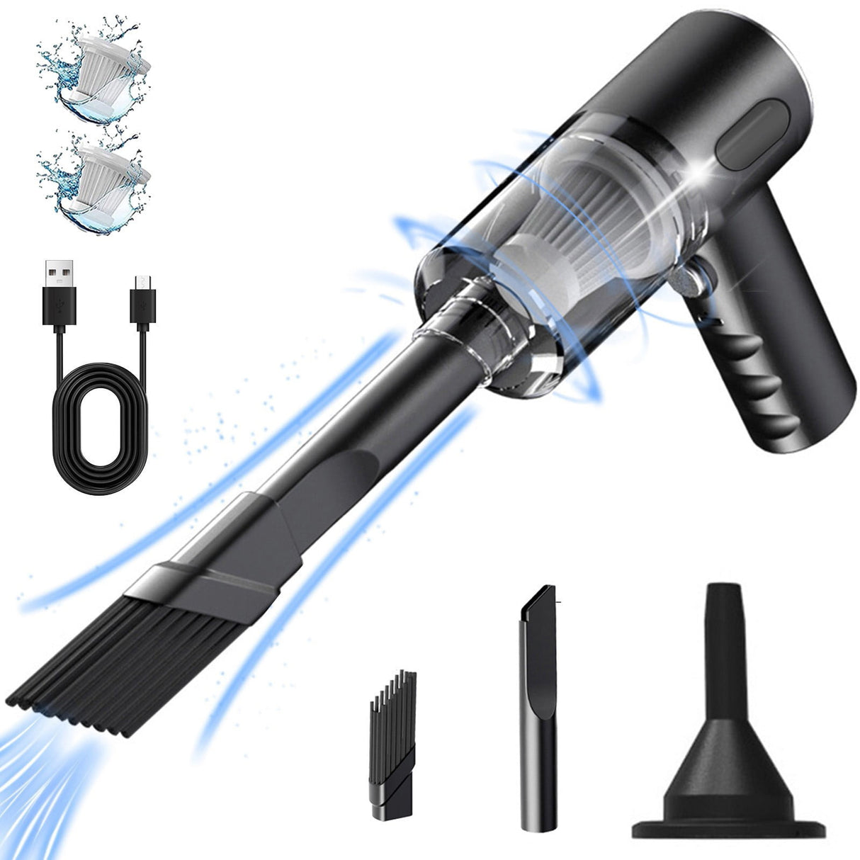 Handheld Car Vacuum Cleaner, 120W Powerful Suction Small Car Vacuum Cleaner, Mini Dusts Buster with USB Portable Vacuum Cleaner(2 Filter) 6.1×6.4 in B