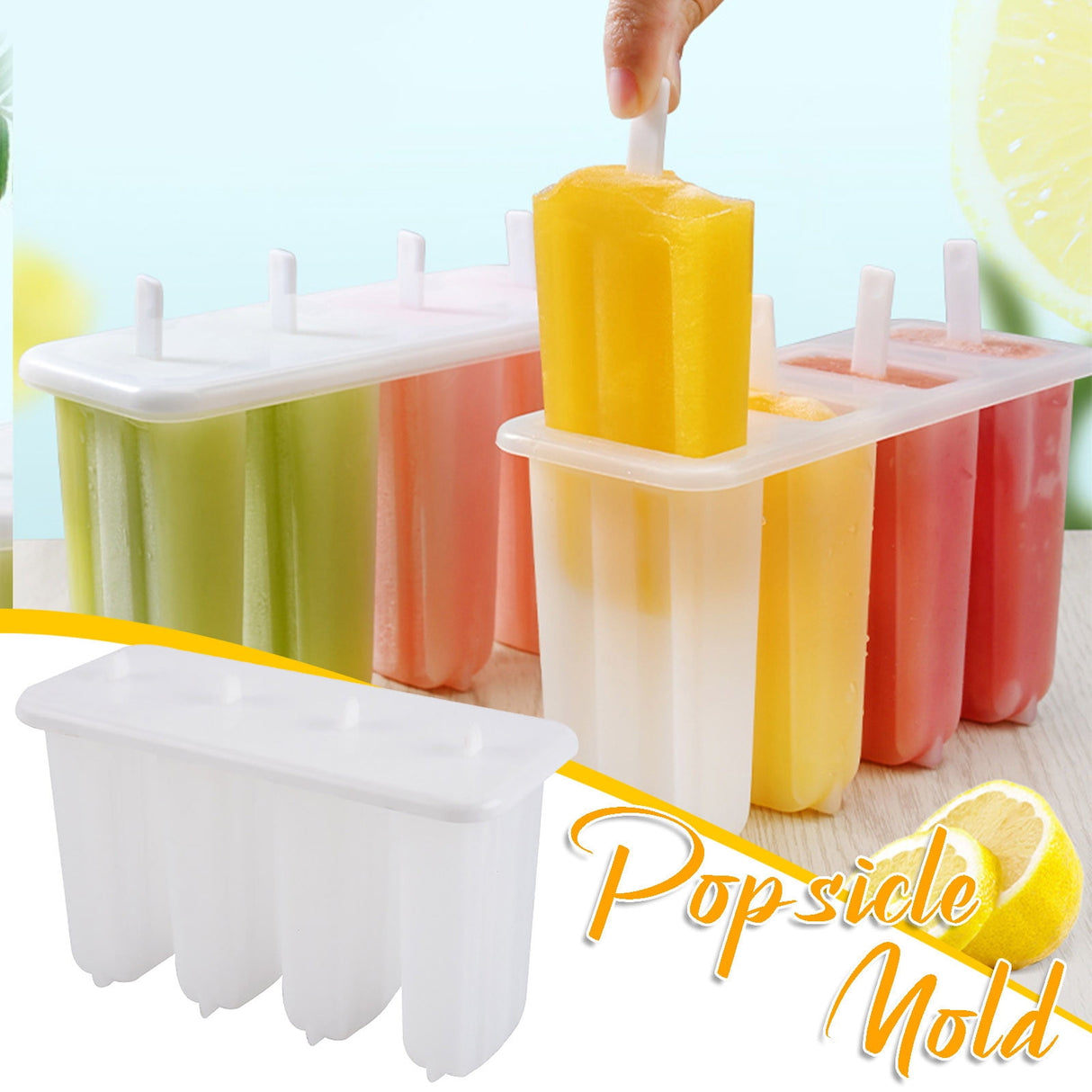 Popsicle Molds 4 Cavities BPA Free Silicone Popsicle Molds, Ice Molds Silicone Popsicle Maker Homemade Ice Cream Mold, Reusable Multicolor