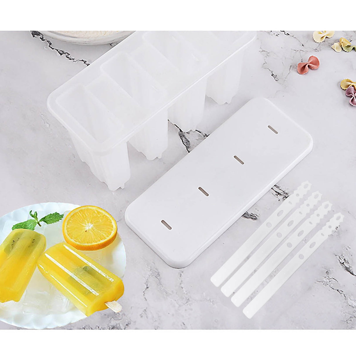 Popsicle Molds 4 Cavities BPA Free Silicone Popsicle Molds, Ice Molds Silicone Popsicle Maker Homemade Ice Cream Mold, Reusable Multicolor