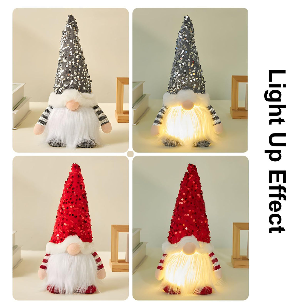 Lighted Christmas Gnome, Handmade Sequins Hat , Light Up Plush Elf Toy Holiday Present, Battery Operated Winter Tabletop Christmas Decorations,3 pcs(red,gray,green)Single size 30 * 16cm