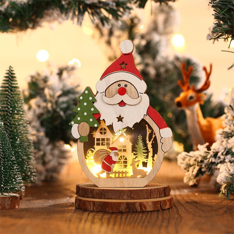 2 Pcs Wooden Christmas Ornaments, Light Wooden Hanging Ornaments Santa Claus Snowman Ornaments for Christmas Tree,16*10.5*3.5cm(The packaging does not include batteries)