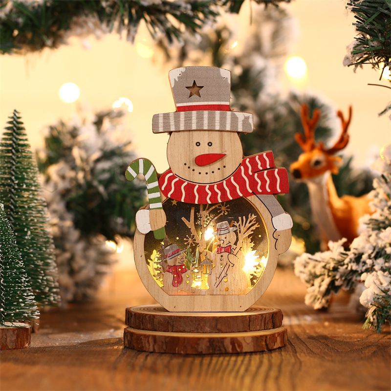 2 Pcs Wooden Christmas Ornaments, Light Wooden Hanging Ornaments Santa Claus Snowman Ornaments for Christmas Tree,16*10.5*3.5cm(The packaging does not include batteries)