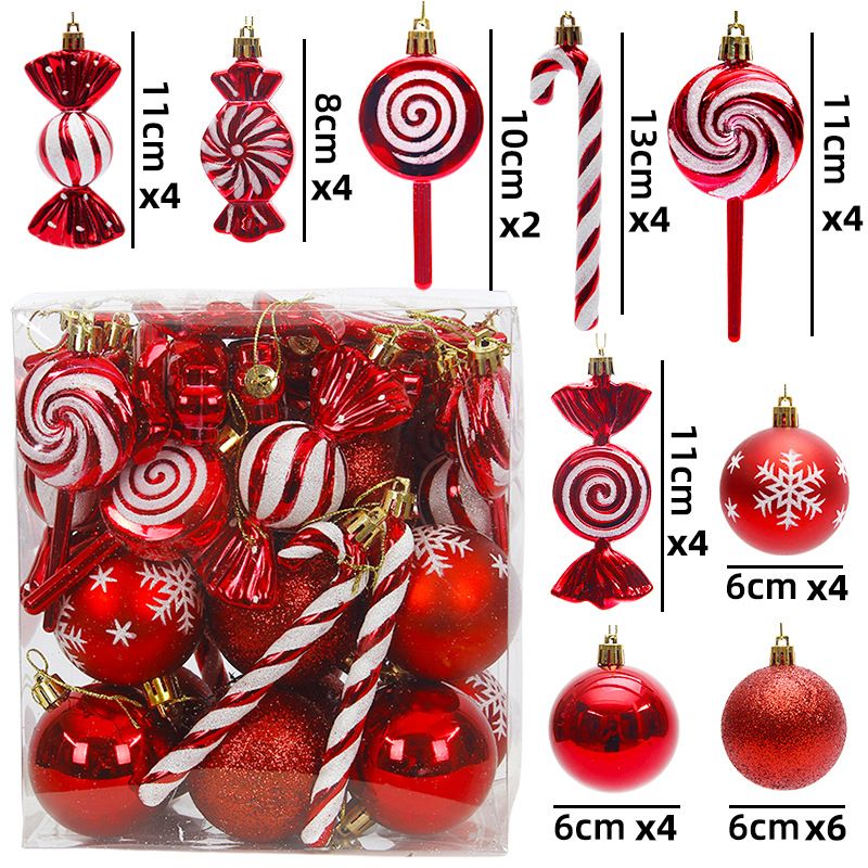Christmas Tree Ornaments 36 pcs Multi-Size Candy Cane Shatterproof Ball Ornaments Set for Christmas Holiday Wreath & Party Decorations,Red
