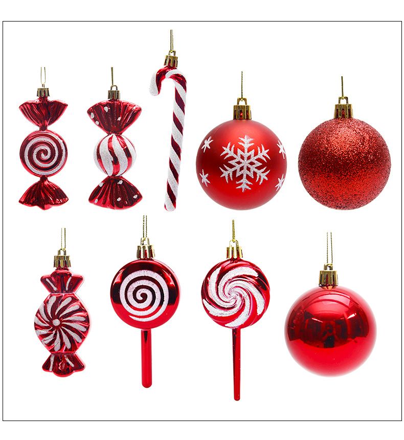 Christmas Tree Ornaments 36 pcs Multi-Size Candy Cane Shatterproof Ball Ornaments Set for Christmas Holiday Wreath & Party Decorations,Red