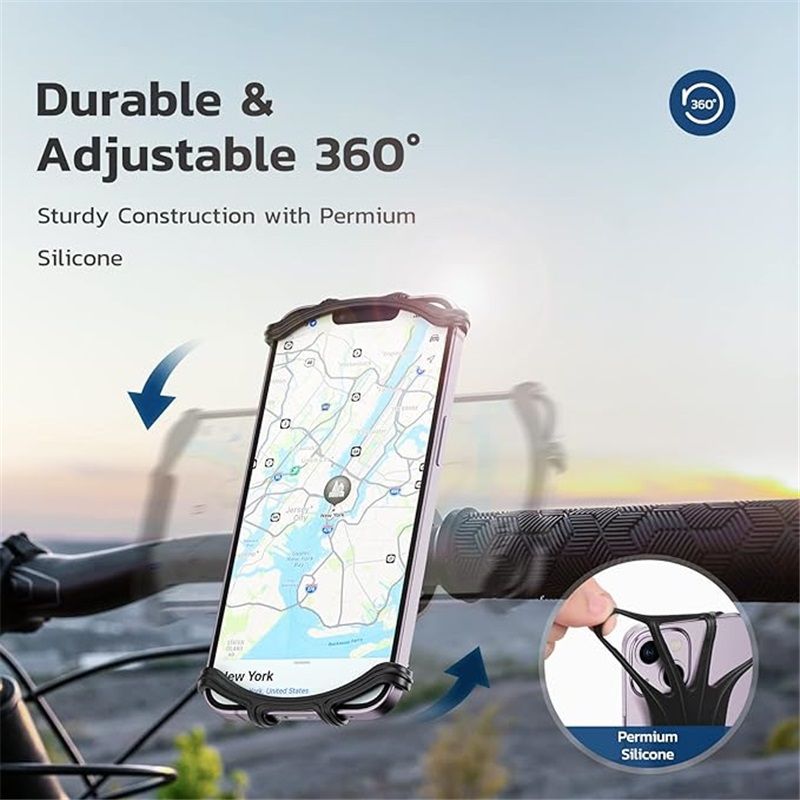 Bike Phone Mount, Universal Bike Cell Phone Holder, 360° Rotatable, Silicone Bicycle Phone Mount Compatible with iPhone 15/14/13/Pro Max/Pro/mini/12/11/Xs/Max/Xr/X/7/8/Plus, 4.0''~6.7'' Cellphones
