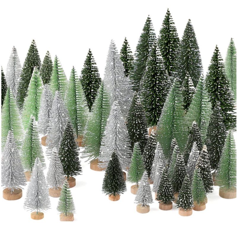 30Pcs Christmas Decorations Mini Christmas Trees, Artificial Christmas Tree Bottle Brush Trees with Wooden Base for Christmas Decor Christmas Party Home Table Craft(Gradient Green)
