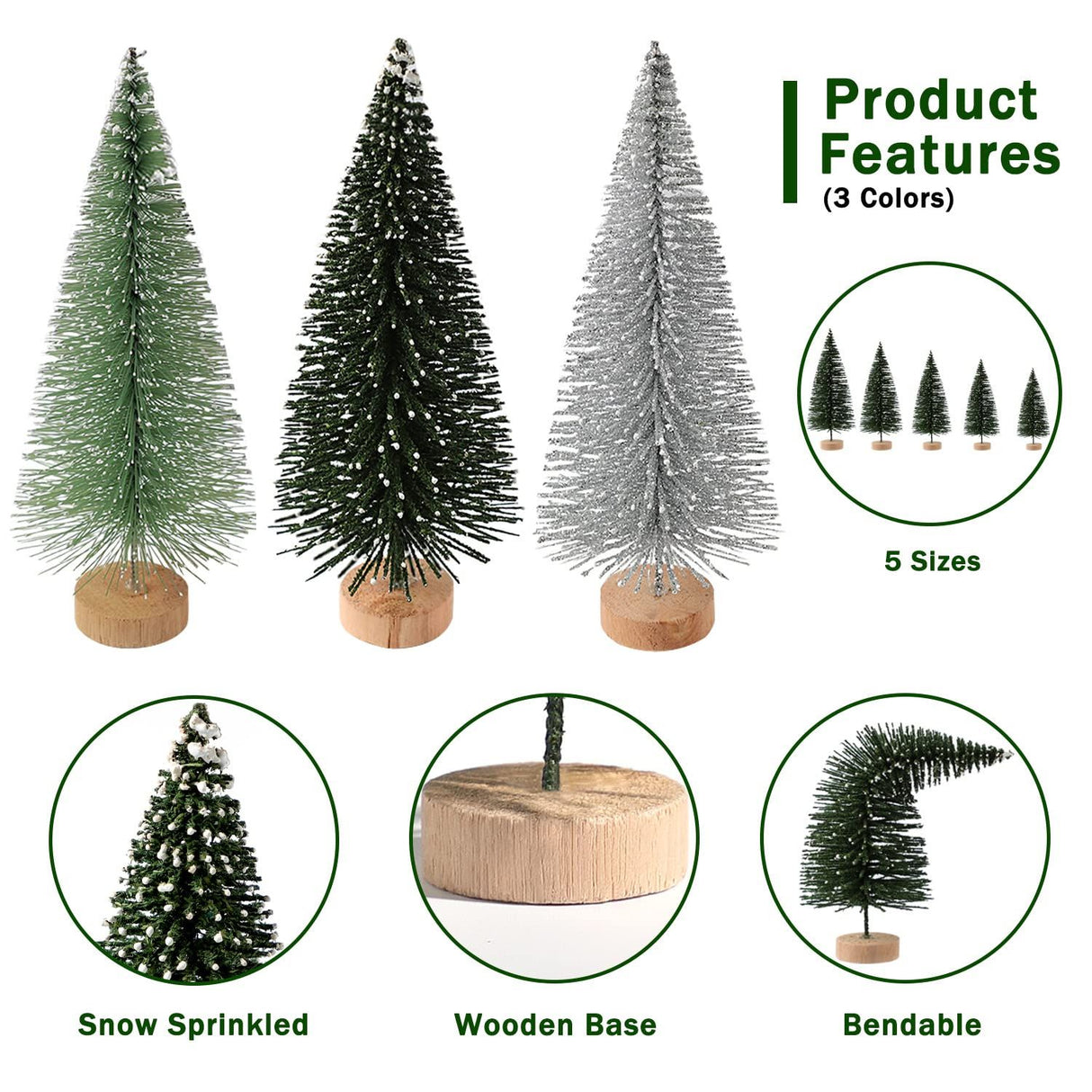30Pcs Christmas Decorations Mini Christmas Trees, Artificial Christmas Tree Bottle Brush Trees with Wooden Base for Christmas Decor Christmas Party Home Table Craft(Gradient Green)