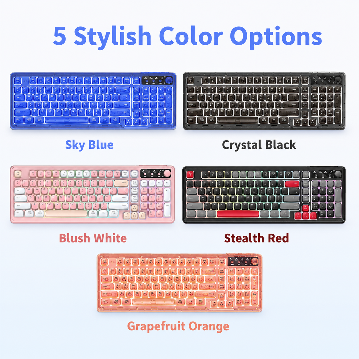 Tri-Mode Wireless Mechanical Keyboard, Bluetooth 5.0/2.4G/USB-C, 96% Layout RGB Backlit Keyboard, Hot Swappable Quiet Switch, Programmable Keys, Multi-Device for PC Mac iOS Android,Blush White