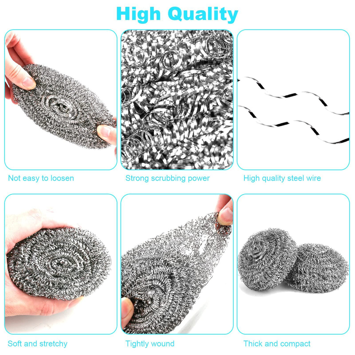 20 Pack Stainless Steel Scourers Metal Wire Cleaning Balls Heavy Duty Rust Resistant Non Scratch Pot Pan Cleaner Kitchen Washing Gadget