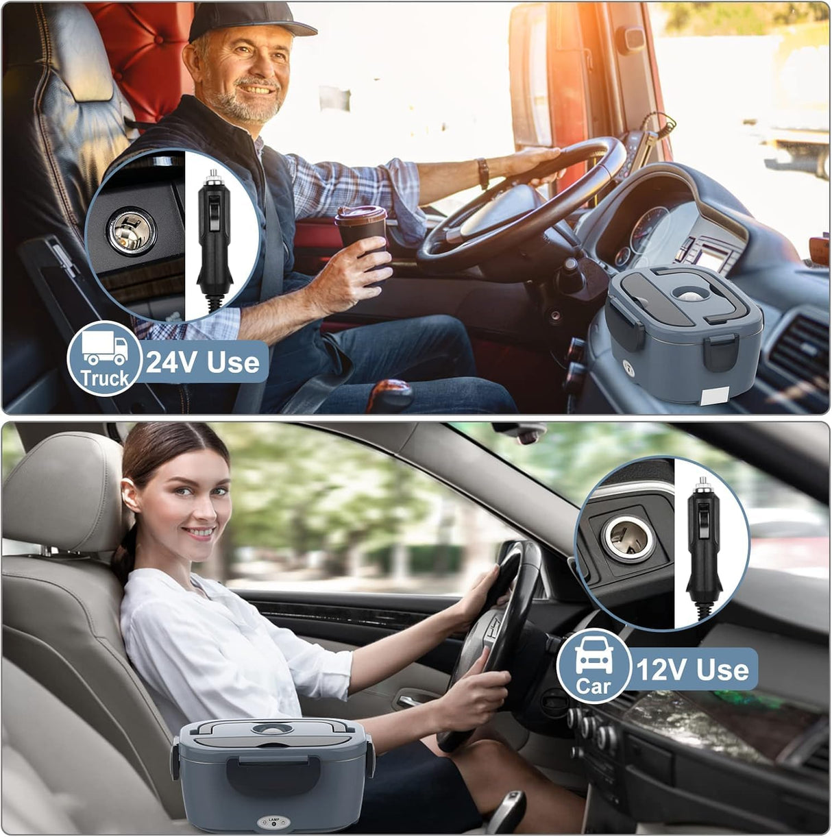 Electric Heated Lunch Box for Men/Women Home 80W Portable Food Warmer with 110V-250V Stainless Steel Leakproof Container for Work Travel Jobsite Camping Christmas White Elephant Gifts