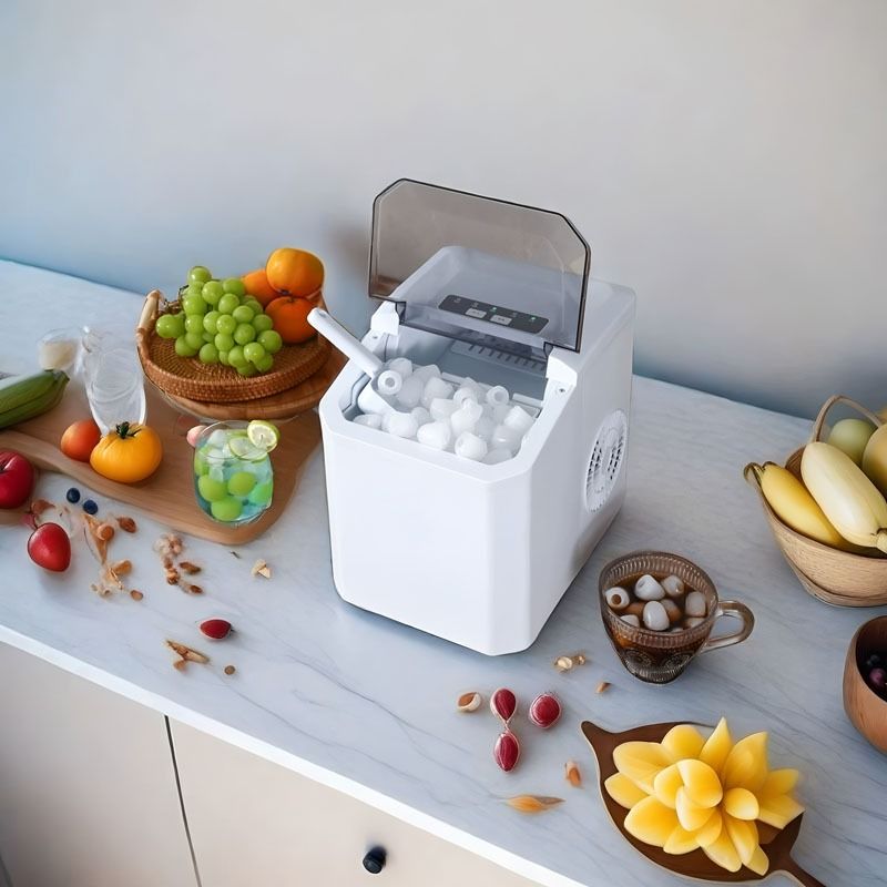Ice Maker Countertop, Portable Ice Machine with Carry Handle, 26.5lbs Per Day, 9 Cubes in 6 Mins, Auto-Cleaning, with Basket and Scoop, for Home, Kitchen, Camping, RV
