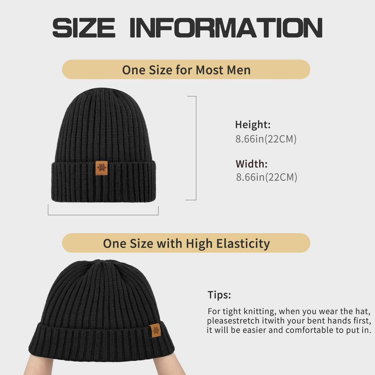 Unisex black warm knitted winter hat, fleece lining, soft and warm, ski hat, narrow brim, suitable for cold weather.
