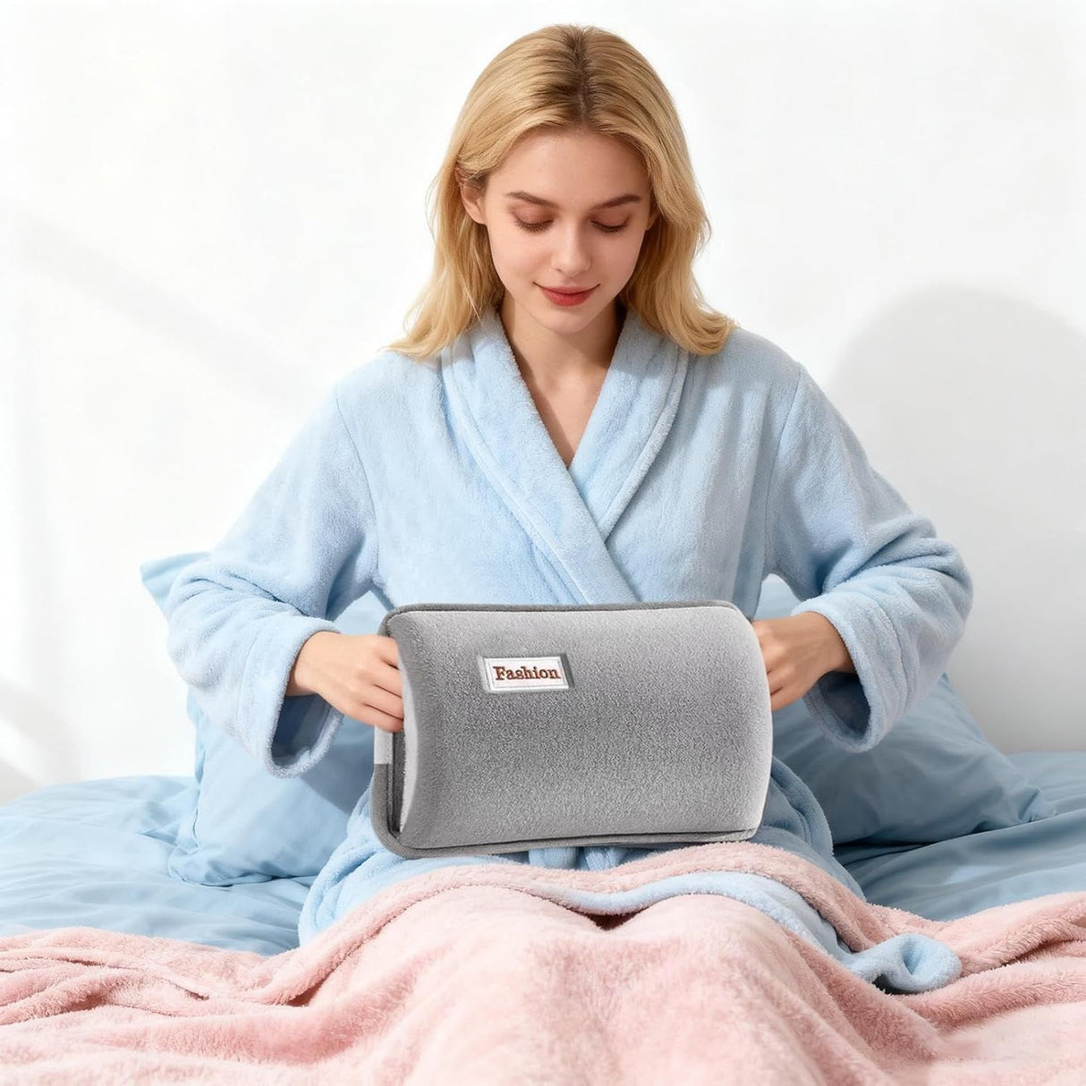Hot Water Bottle with Rechargeable Plush Cover for Cramps Relief, Warm Heating Pad for Abdomen Back Foot, Soft Hand Warmer for Women Kids Home Office School Winter Reusable Heat Therapy Bag(green)