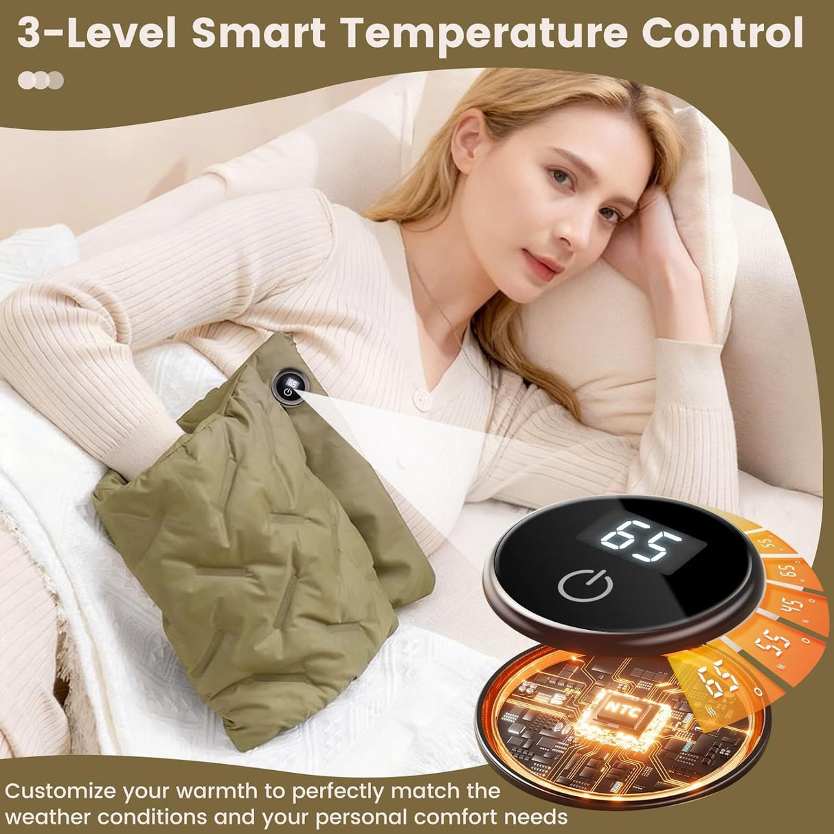 Rechargeable Hand Warmer Muff, USB Electric Heating Pad with Digital Display Temperature Control, 3 Heat Levels Portable Far Infrared Heated Cushion for Outdoor Winter Use Men Women(orange)