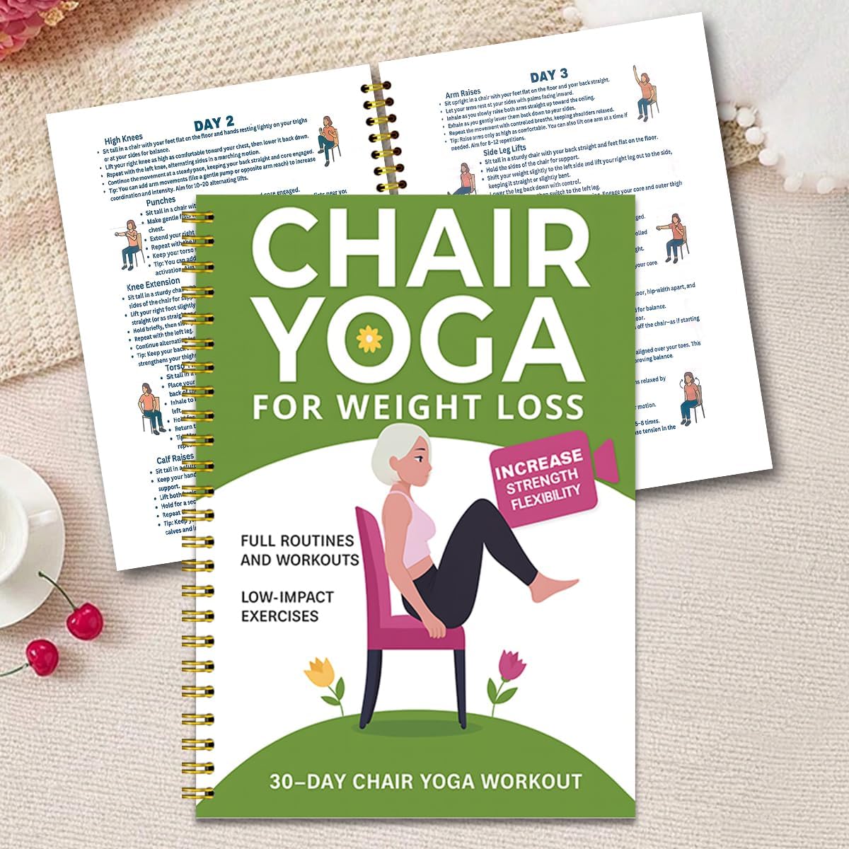 Chair Yoga for Seniors Over 60 – 30-Day Weight Loss & Toning Guide, 15-Min Daily Routine, Illustrated Poses, Progress Tracker, Spiral-Bound Home Fitness Book