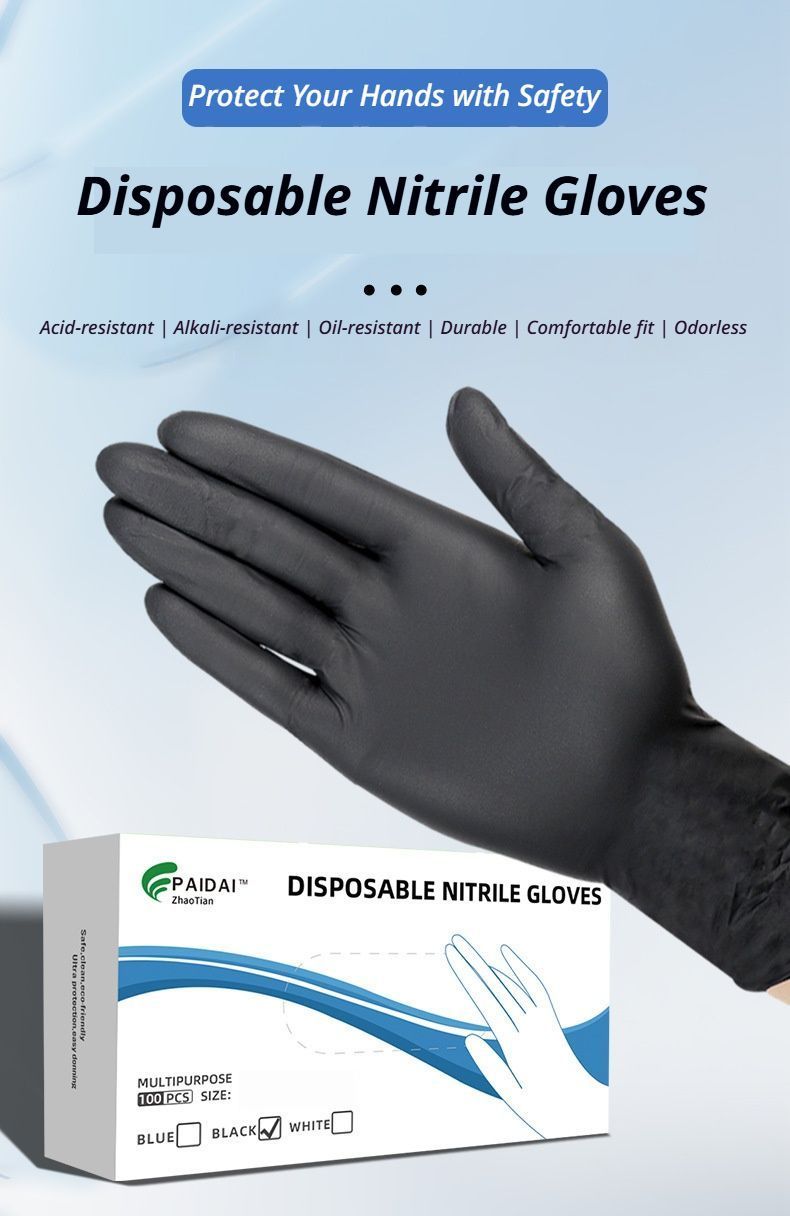 300Pcs Heavy-Duty Black Disposable Nitrile Gloves-Extra Large