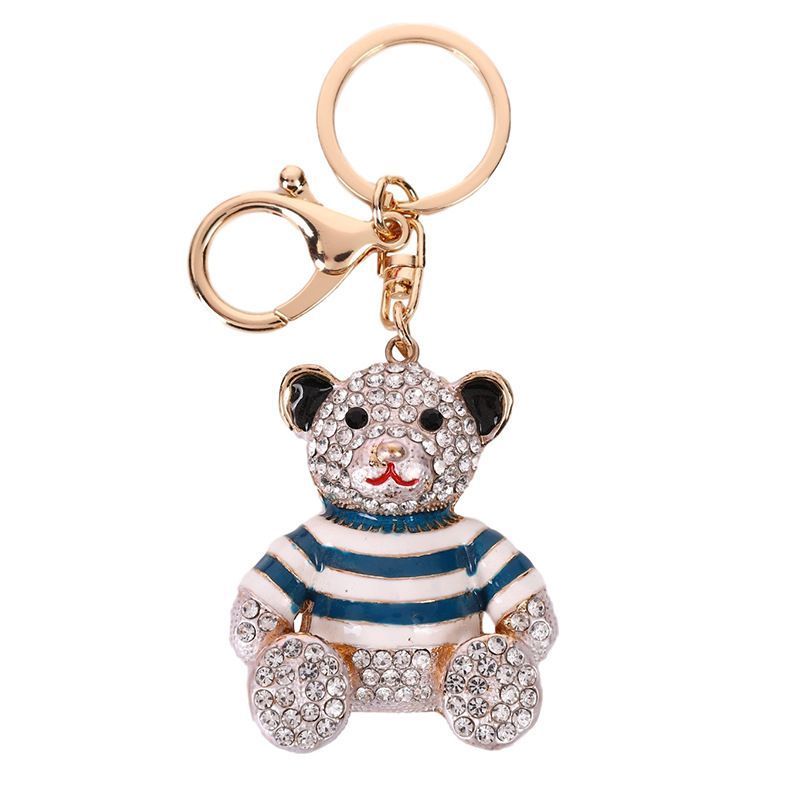 Red Stripe Crystal Bear Keychain Cute Alloy Keyring Gift 2-Pack