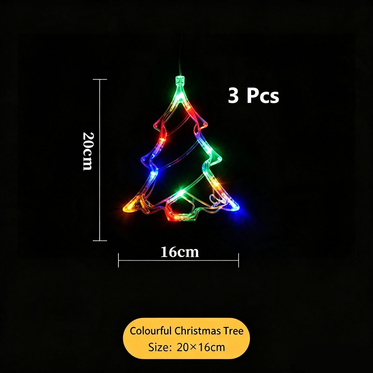 LED Suction Cup Christmas Decor Lights, Colourful Christmas Tree Window Curtain Lights 3 Pack, Battery Operated Festive Fairy Lights