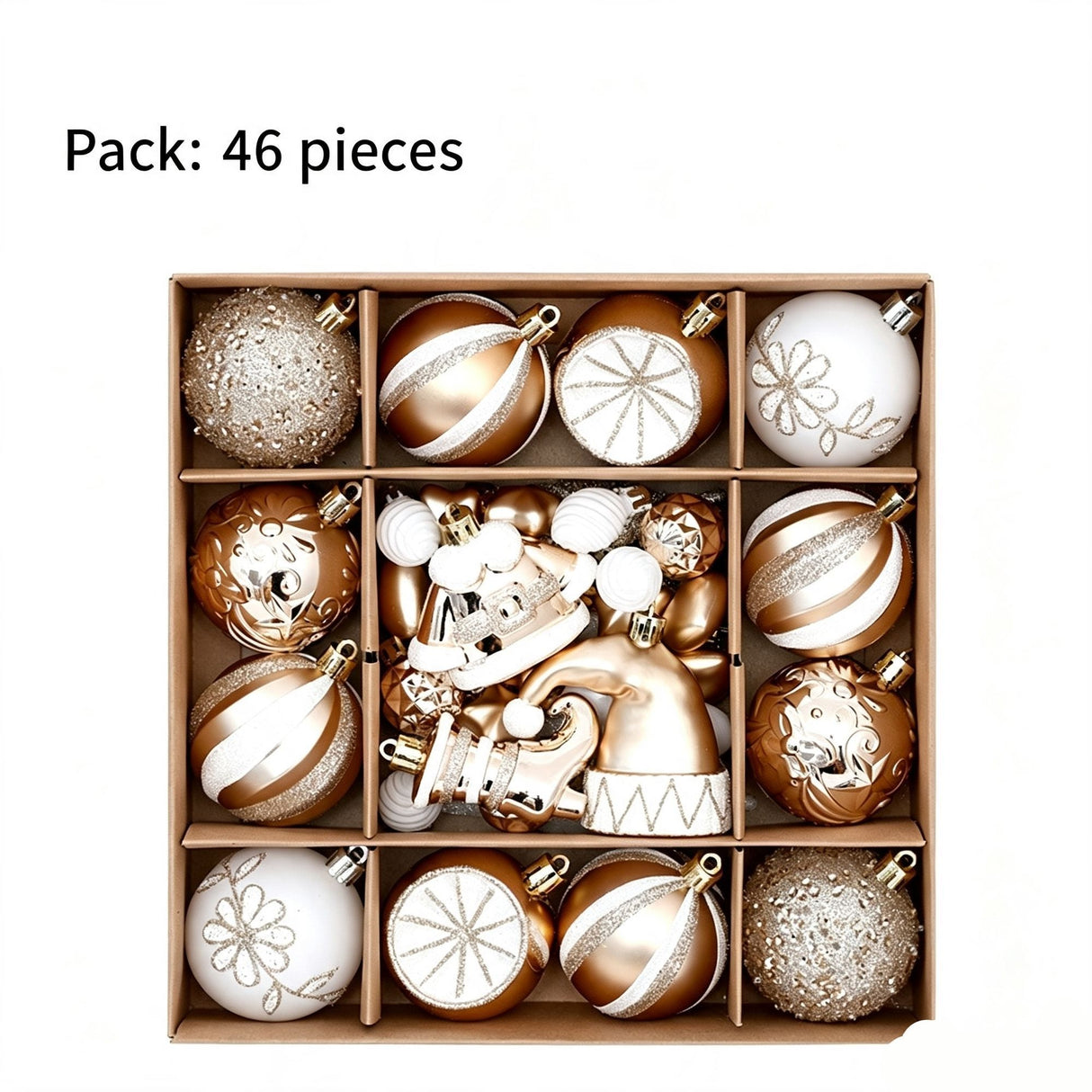Christmas Tree Decor Baubles, 46PCS Hand Painted Ball Gift Set, Christmas & Halloween Scene Arrangement, Champagne White