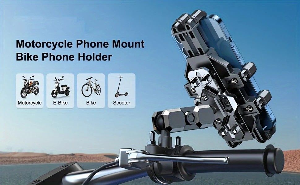 Shockproof Phone Mount, Compatible with Bicycles/Motorcycles/Scooters/ATVs, 720-Degree Rotation Anti-Shake, Fits 4.5-7 Inch Smartphones