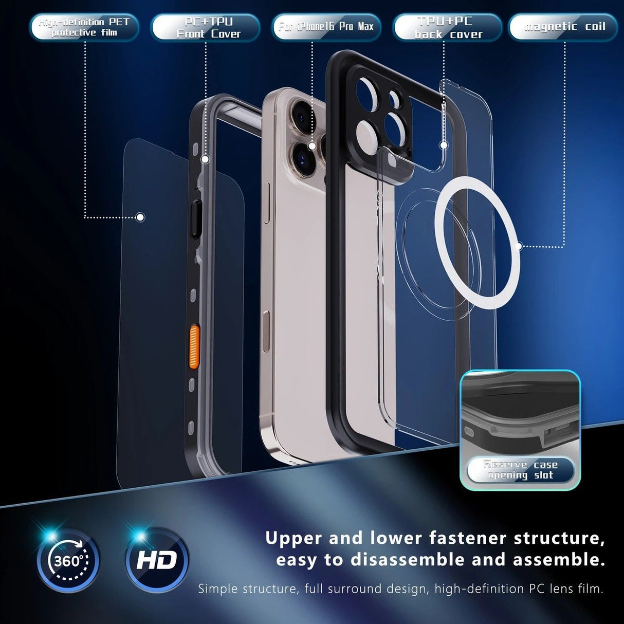 iPhone 16 Waterproof Phone Case IP68 Drop Protection Snow Dust Resistant with Lanyard for Swimming Skiing Off Road Adventures(black)