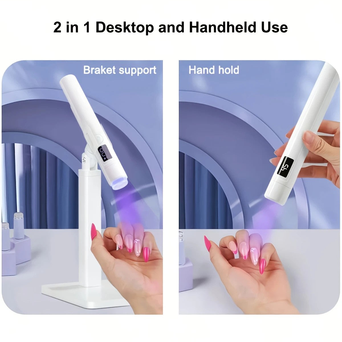 2-in-1 Nail Lamp: Handheld & Stand, 6-LED Fast Dry, Type-C Fast Charge, Smart Timer, Home/Travel DIY Nail Art Essential
