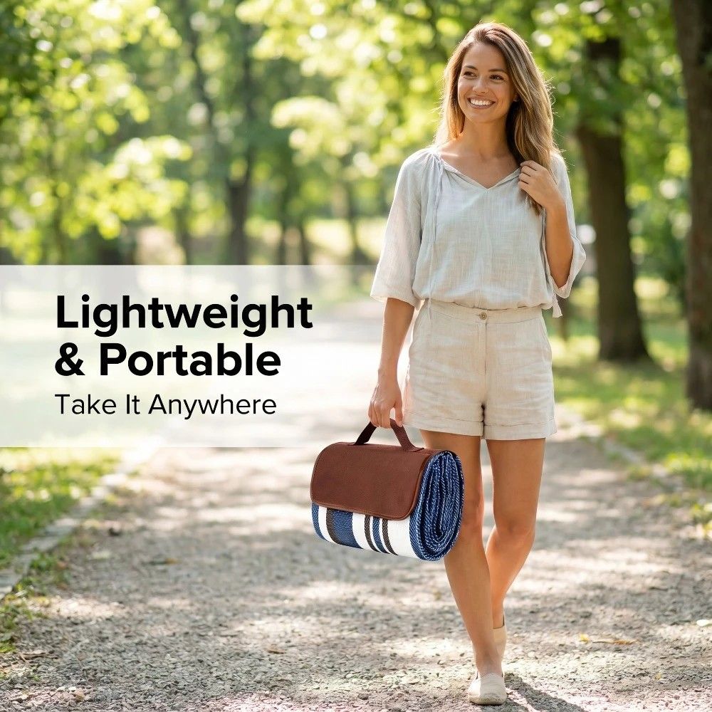 Double-layer Nylon Picnic Mat High-density Waterproof Base + Nylon Padding Lightweight Foldable with Carry Handle Machine Washable & Easy Care Ideal for Beach Camping Park Outdoor Picnics。(150*200CM)