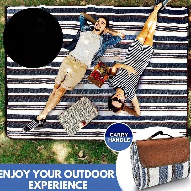 Double-layer Nylon Picnic Mat High-density Waterproof Base + Nylon Padding Lightweight Foldable with Carry Handle Machine Washable & Easy Care Ideal for Beach Camping Park Outdoor Picnics(200*200CM)