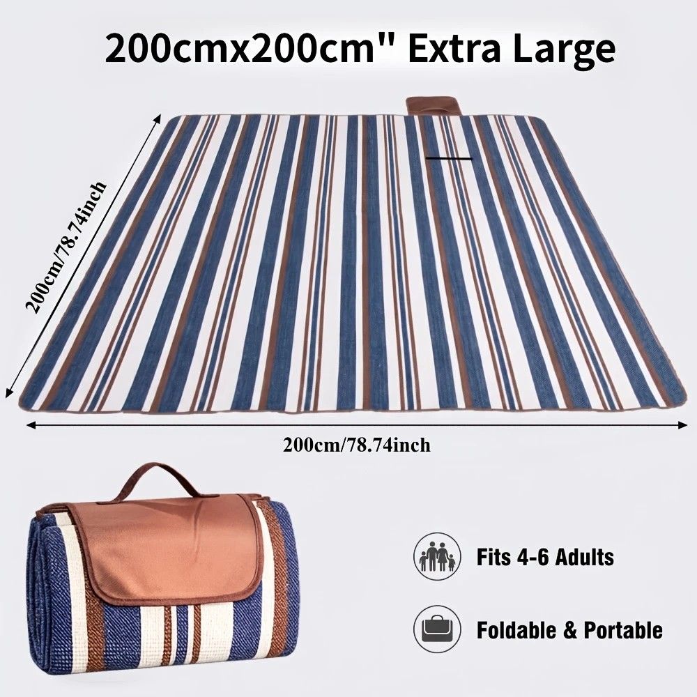 Double-layer Nylon Picnic Mat High-density Waterproof Base + Nylon Padding Lightweight Foldable with Carry Handle Machine Washable & Easy Care Ideal for Beach Camping Park Outdoor Picnics(200*200CM)