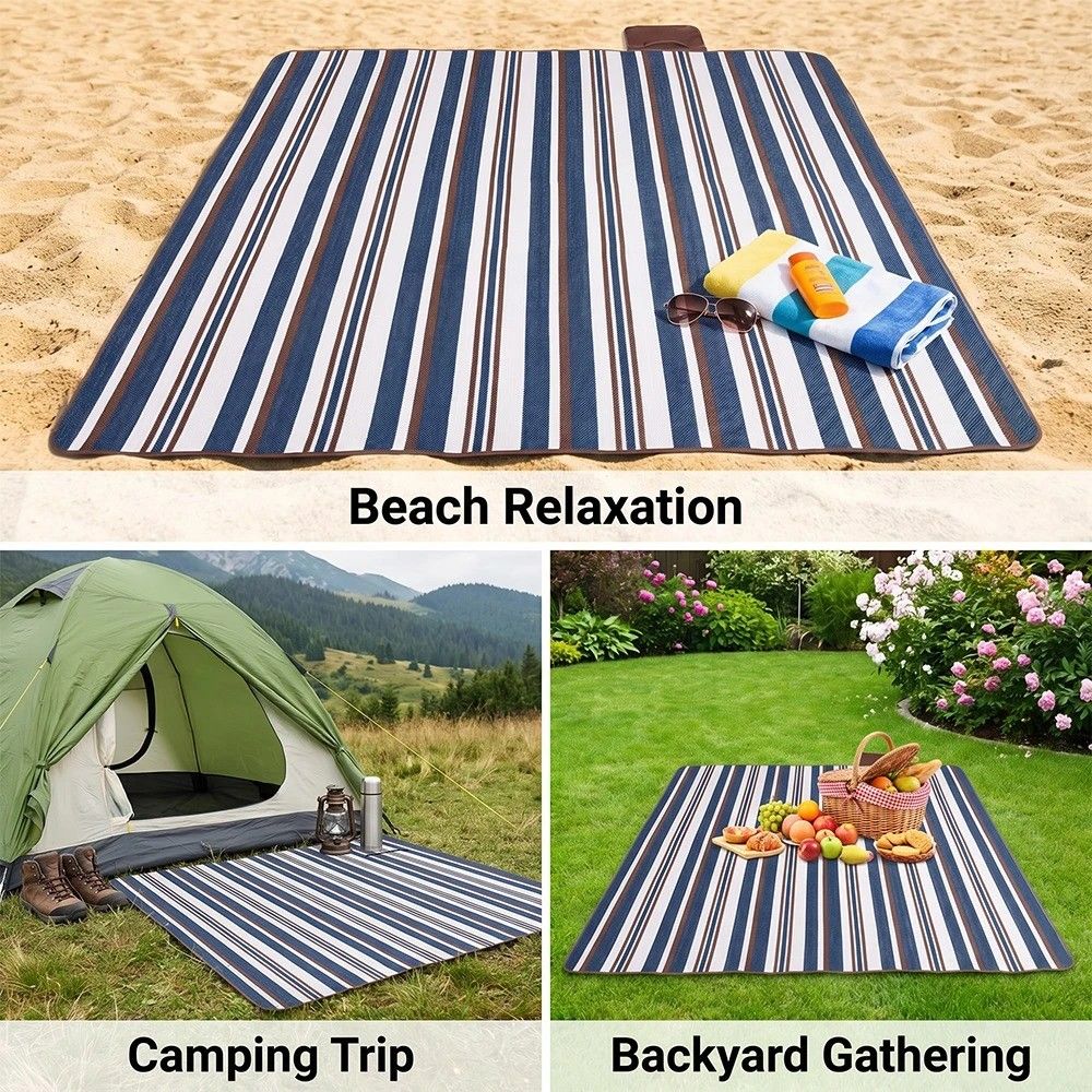 Double-layer Nylon Picnic Mat High-density Waterproof Base + Nylon Padding Lightweight Foldable with Carry Handle Machine Washable & Easy Care Ideal for Beach Camping Park Outdoor Picnics(200*200CM)