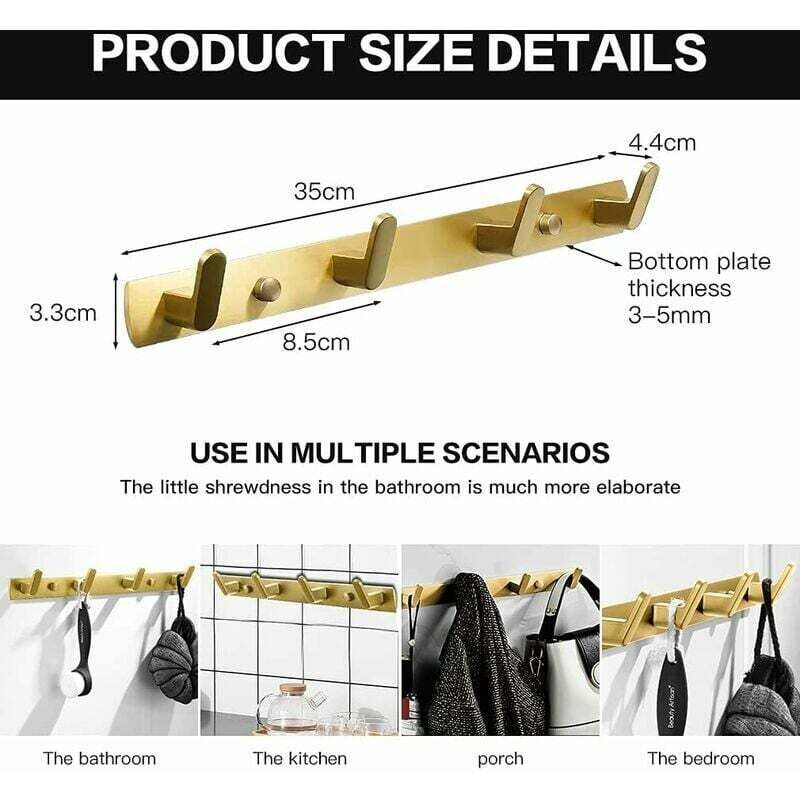 Wall Gold, Bedroom Kitchen, Towel Rack Entrance Coat Rack Coat Hook with 4 Hooks Mounted Bathroom Coat Rack