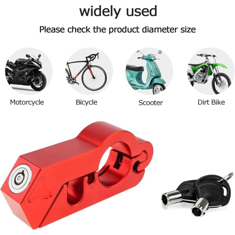 Motorcycle Brake Lock Red, Theft Security Lock Aluminum Alloy Motorcycle Handlebar Lock Anti