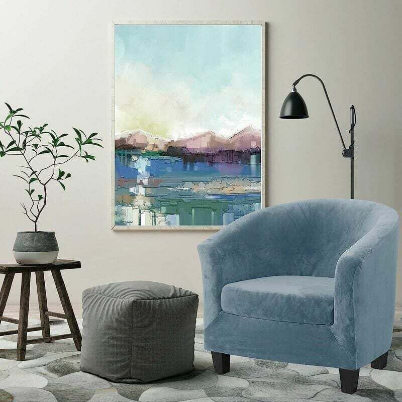 Velvet Cover of Armchair Club Set of Deux Pieces of Extensible Living Room Chair Cabriolet Tub with of Cushion Blue Gray