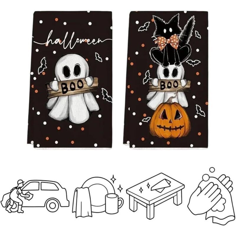 2 Pcs Torchons of Kitchen Halloween Home, Salle A Food the Living Room Decoration of Table