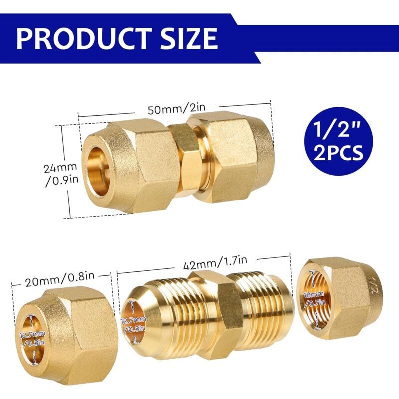 2 Pcs Rallonges of Hose in Copper of Climatisation Pas of Soudure Necessaire Accessories of Climatisation, 0.5 in