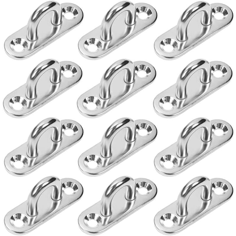 12 Pcs Platine Oeil STAINLESS M5 Ancrage 304 Hook Oeillet Plaque a Rectangulaire Hooks of Plafond Holder Wall