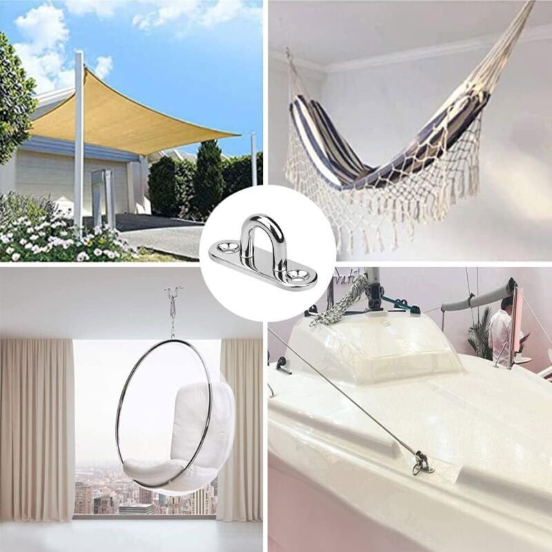 12 Pcs Platine Oeil STAINLESS M5 Ancrage 304 Hook Oeillet Plaque a Rectangulaire Hooks of Plafond Holder Wall
