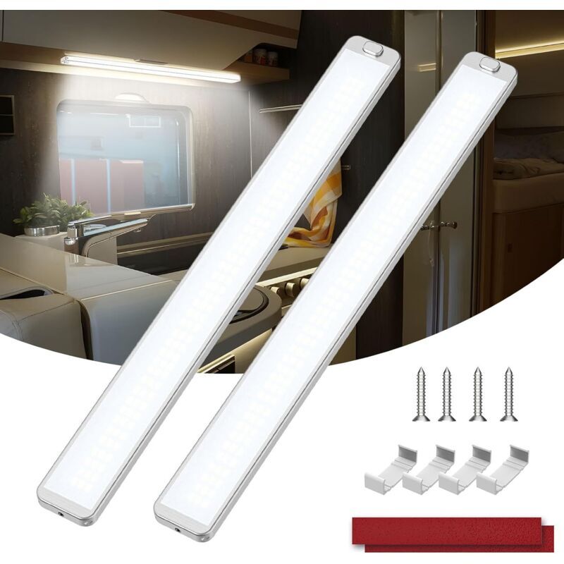 2 Pcs Lighting 228 LED 12V, 10W Bar of Light Interieure a LED, 2000LM Bar of Light a LED with Switch on and Off Car, Truck Bateau