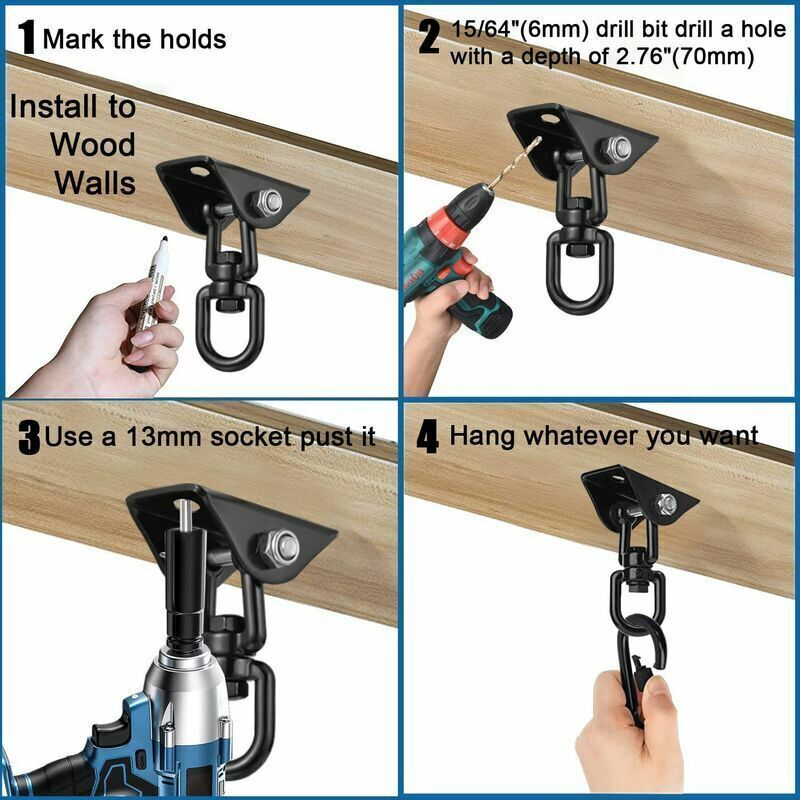Ceiling Hook for 360 Degree Swivel Hanging Chair Wood, Yoga Swing, Veranda Suspension, Playground Trapeze Chair Hook with Screws for Concrete