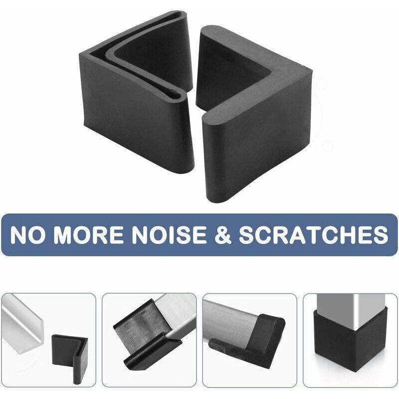 12 Pcs Protection Foot of Chair in Fer Table Embout Foot of Furniture Capuchons Floor in Rubber Shape L Black, 25 X 25 mm, 25 mm