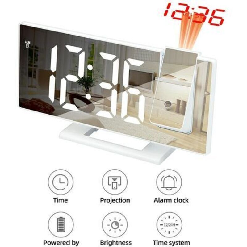 Reveil a Projection Digital LED Electronique with Floodlight of Temps Bedroom Chevet Horloge Muette
