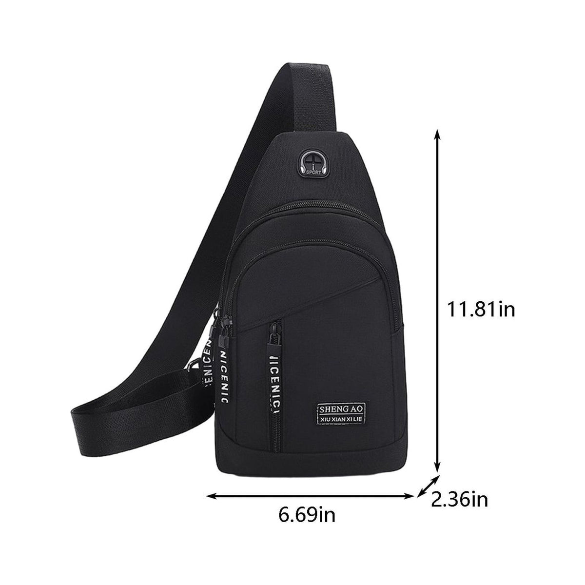 Waterproof Crossbody Sling Bag for Women and Men, Black Small Chest Backpack for Hiking Travel Camping